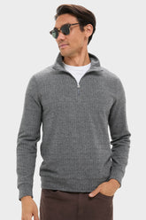Alpine Gray Herringbone Legend Sweater Quarter Zip