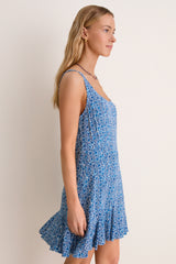 Aqua Ditsy Viscose Crepe Lyon Mini Dress