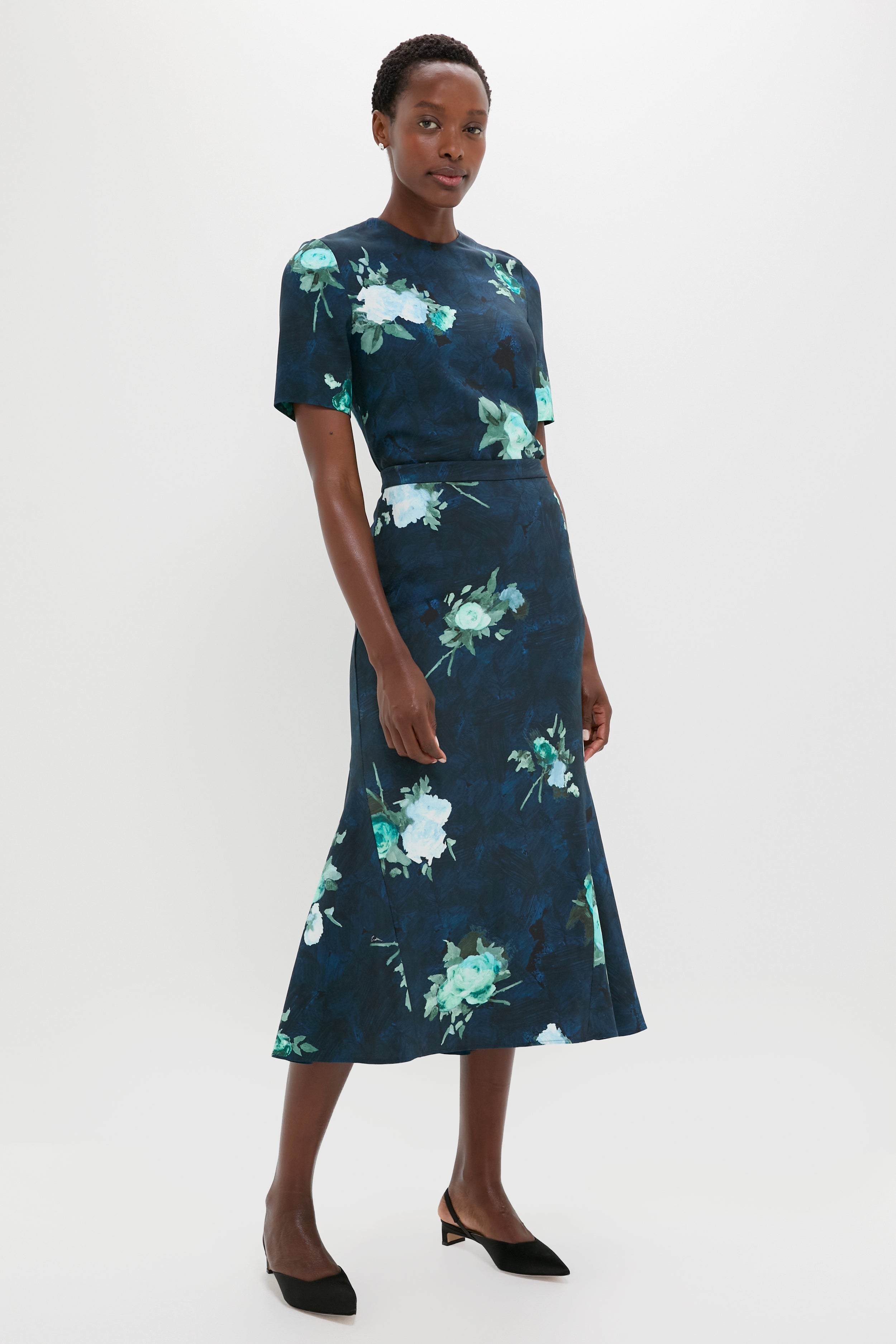Abstract Rose Navy Short Sleeve Top